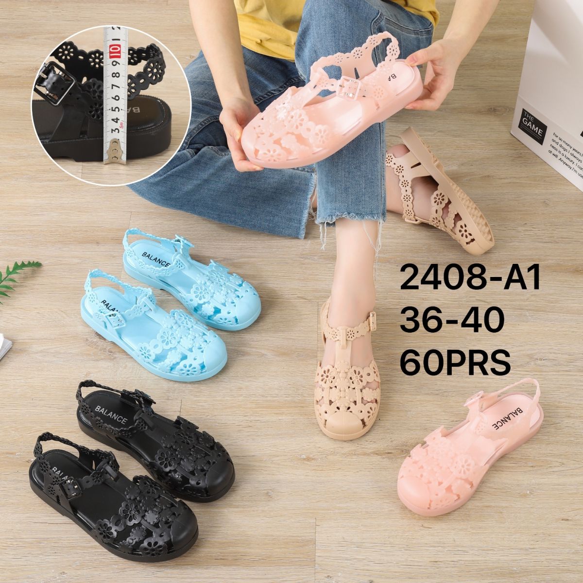 SANDAL 2408-A1 SIZE 36 - 40 TINGGI 3 CM ISI 60 PASANG