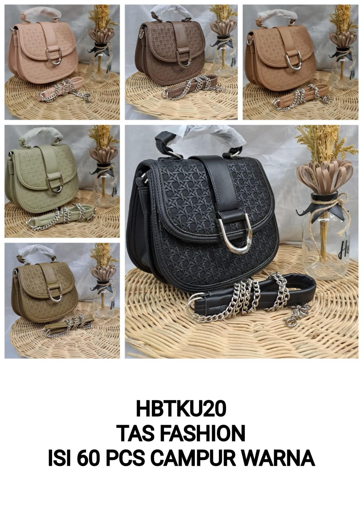 TAS FASHION HBTKU20 SIZE 20CM * 14CM * 15CM ISI 60 PCS ( CAMPUR WARNA )