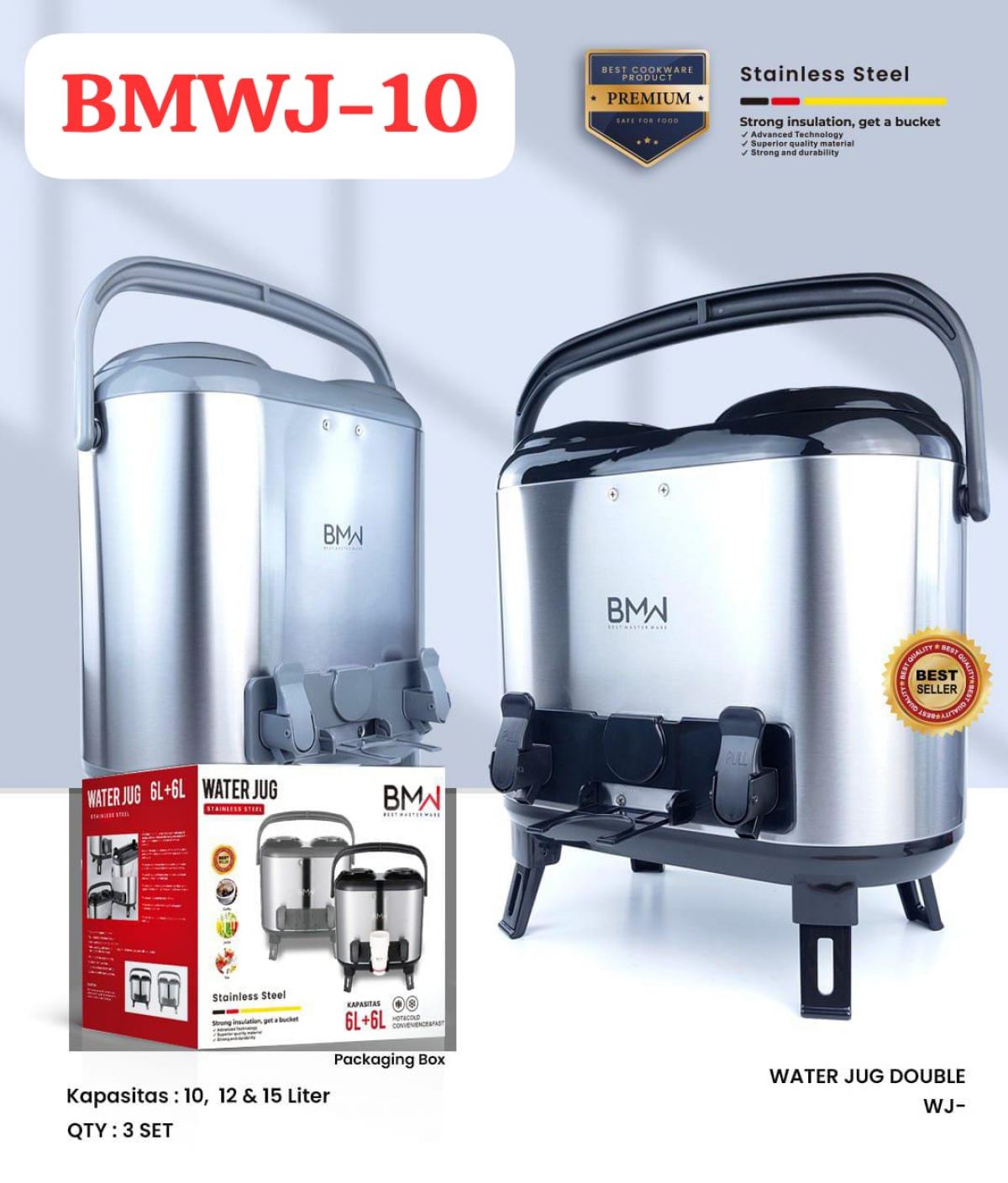 DOUBLE DISPENSER WATER JUG BMWJ-10 SIZE 10 LITER ISI 3 SET