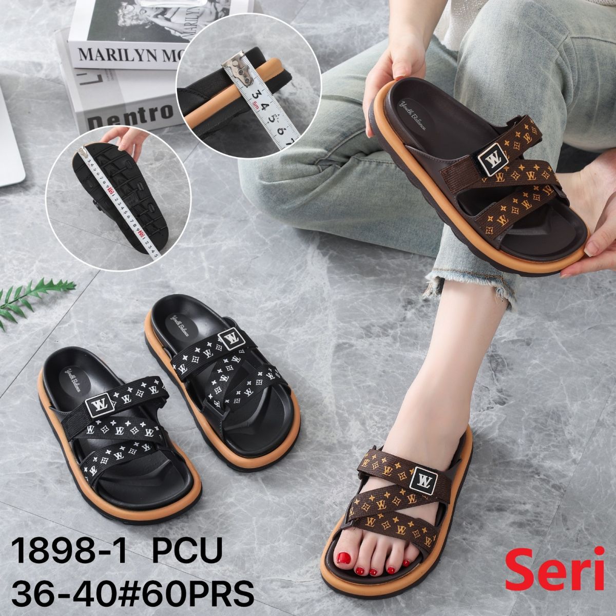 SANDAL 1898-1 SIZE 36 - 40 TINGGI 3.5 CM ISI 60 PASANG