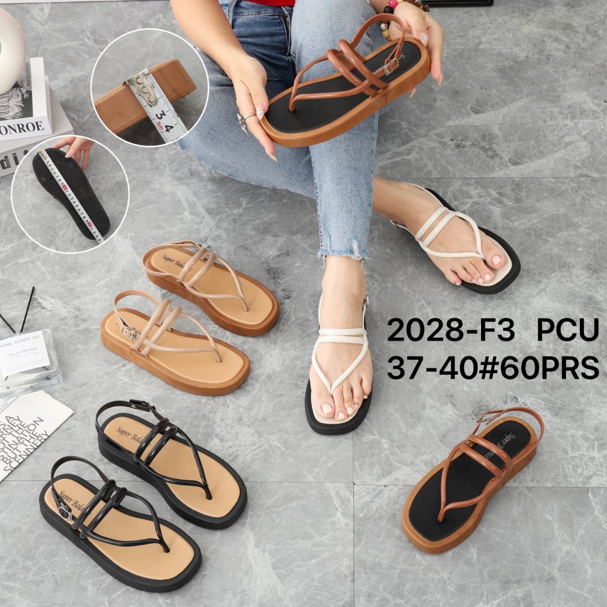 SANDAL 2028-F3 SIZE 37 - 40 TINGGI 2.5 CM ISI 60 PASANG