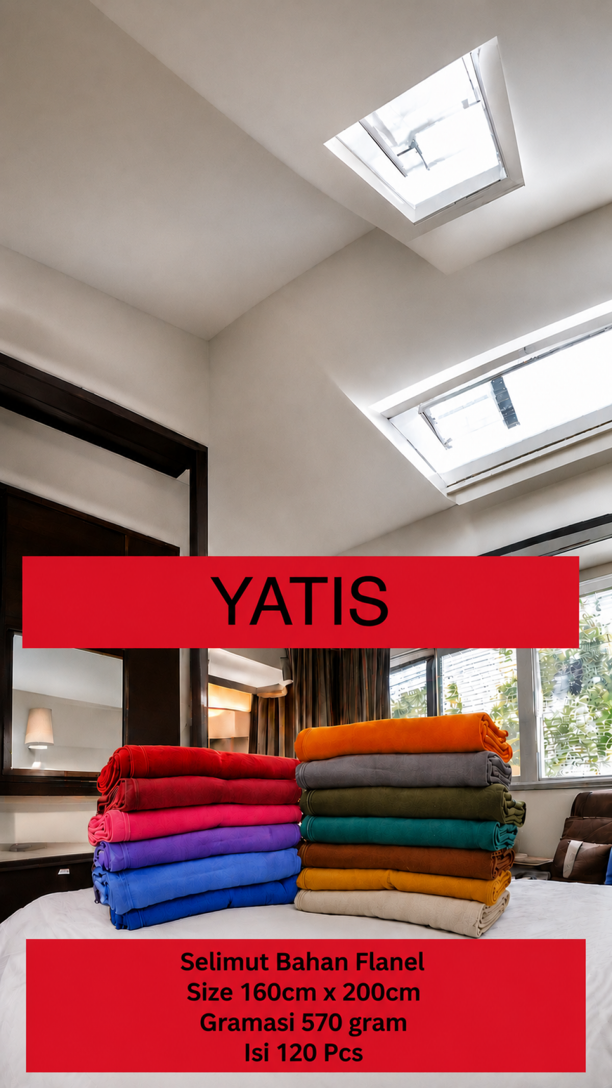 SELIMUT YATIS BAHAN FLANNEL SIZE 160CM * 200CM GRAMASI 570GR ISI 120 PCS