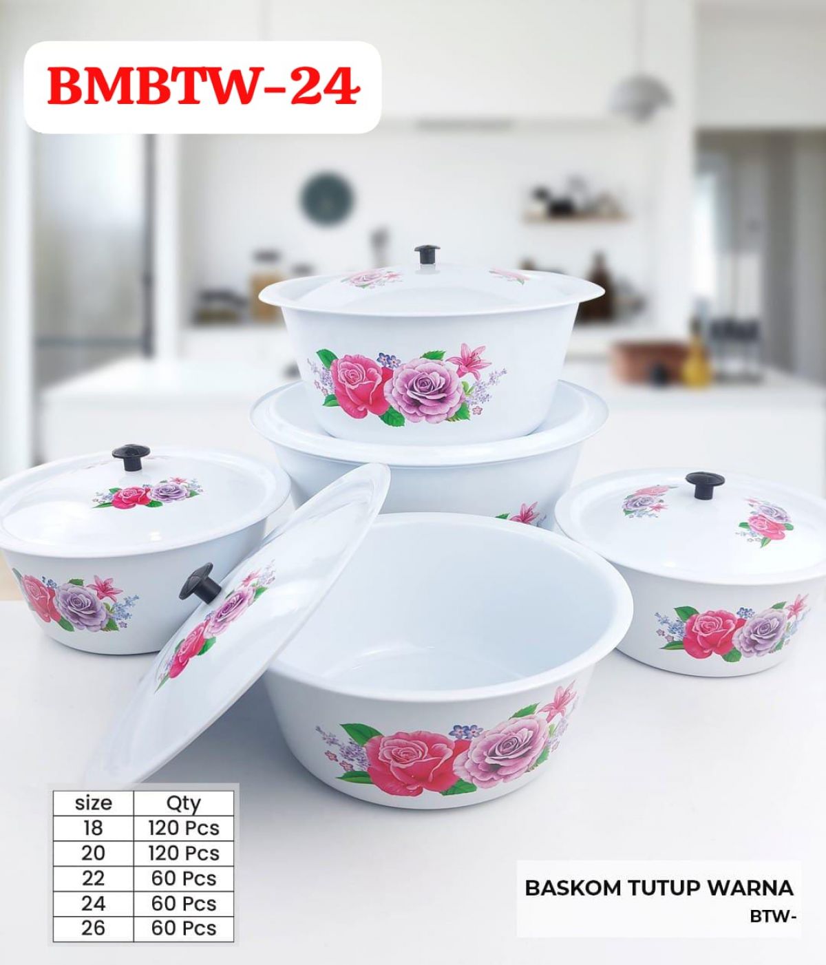 BASKOM TUTUP WARNA BMBTW-24 SIZE 24 CM ISI 5 LUSIN