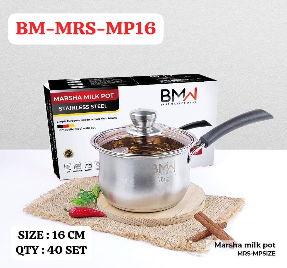 MARSHA MILK POT BM-MRS-MP16 SIZE 16CM ISI 40 SET
