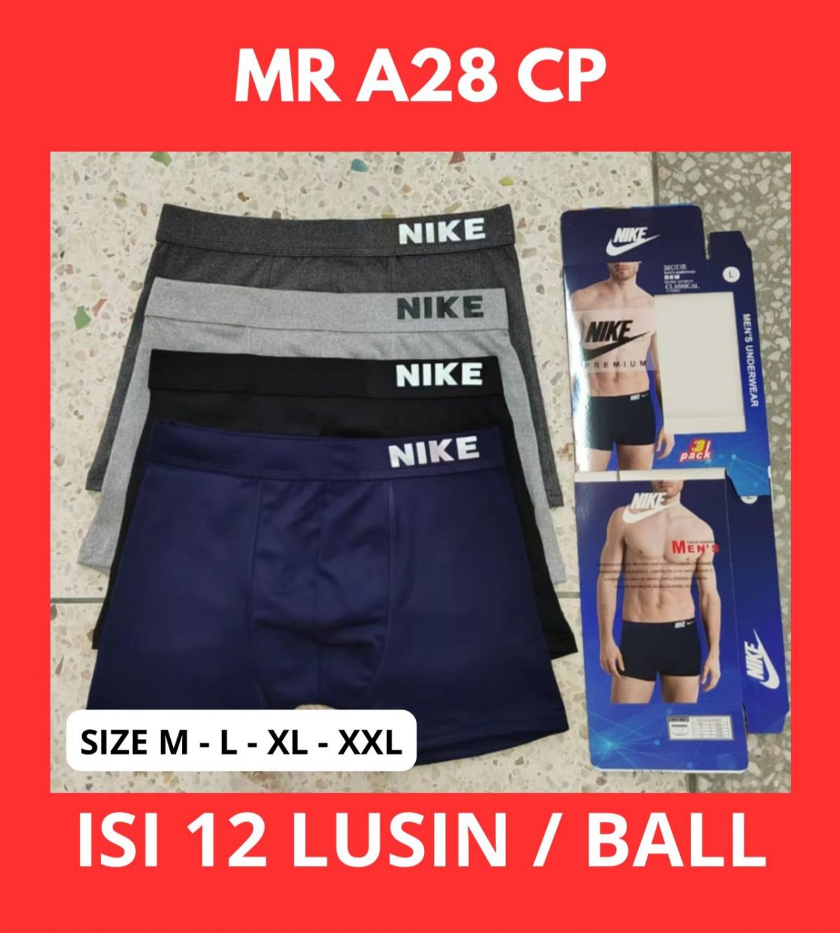 BOXER MR A28 CP SIZE M - L - XL - XXL ISI 12 LUSIN