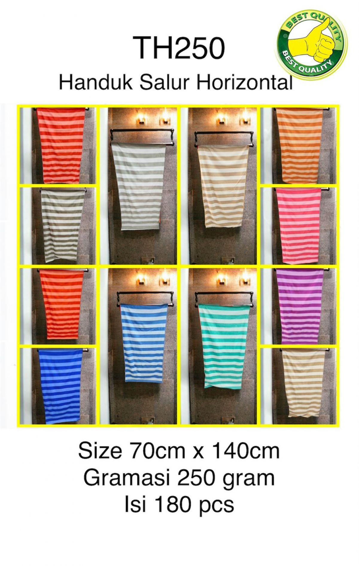 HANDUK SALUR HORIZONTAL TH250 SIZE 70CM * 140CM GRAMASI 250GR ISI 180 PCS