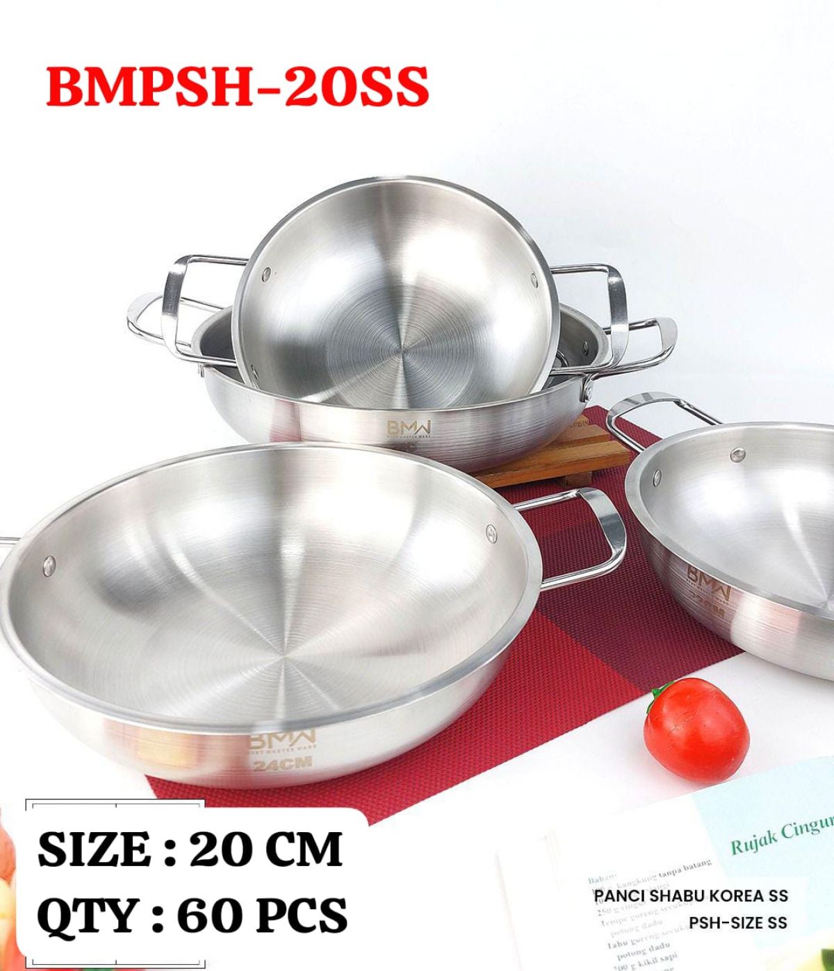 PANCI SHABU KOREA STAINLESS BMPSH-20SS SIZE 20 CM ISI 60 PCS