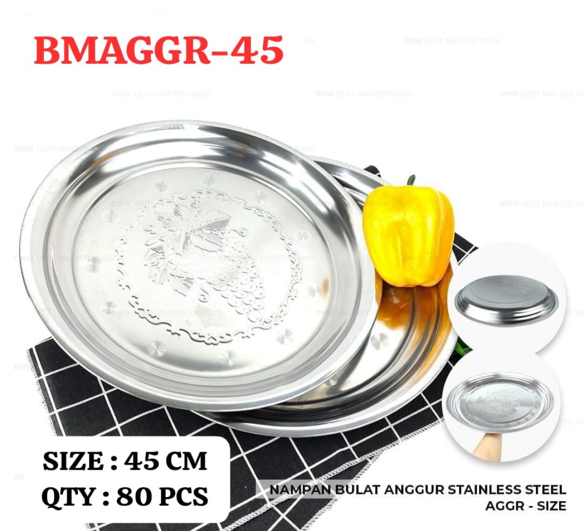 NAMPAN BULAT ANGGUR STAINLESS STEEL BMAGGR-45 SIZE 45CM ISI 80 PCS
