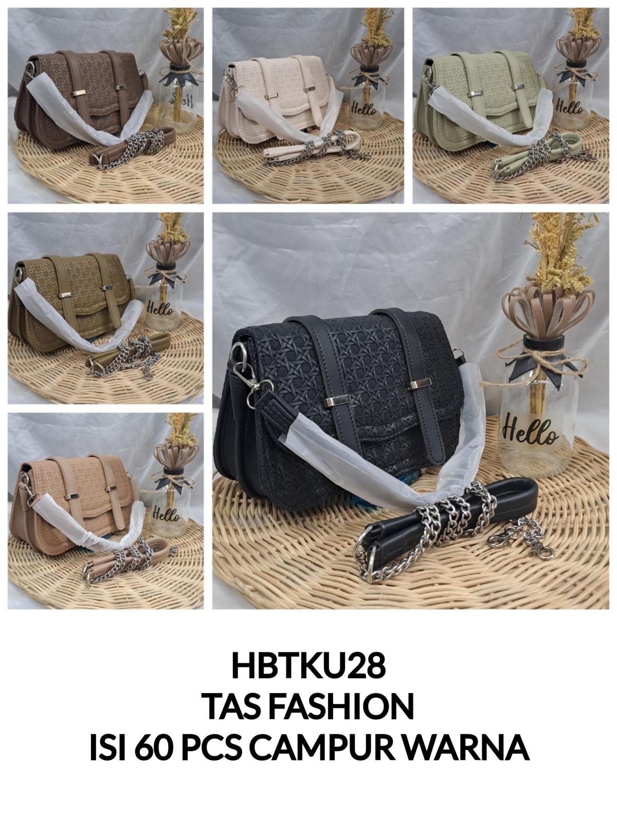 TAS FASHION HBTKU28 SIZE 20CM * 14CM * 15CM ISI 60 PCS ( CAMPUR WARNA )
