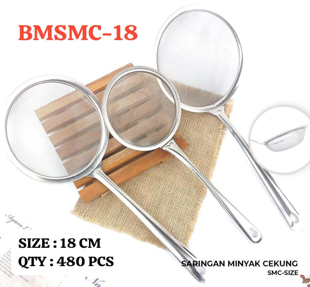 SARINGAN MINYAK CEKUNG BMSMC-18 SIZE 18 CM ISI 480 PCS