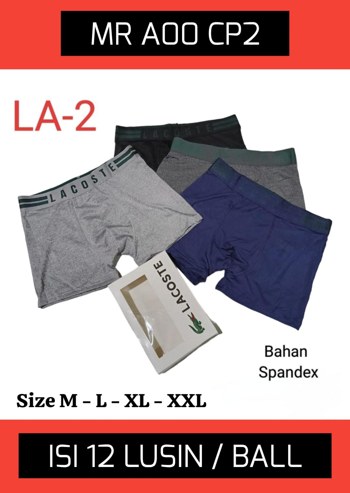 BOXER MR A00 CP2 SIZE M - L - XL - XXL ISI 12 LUSIN