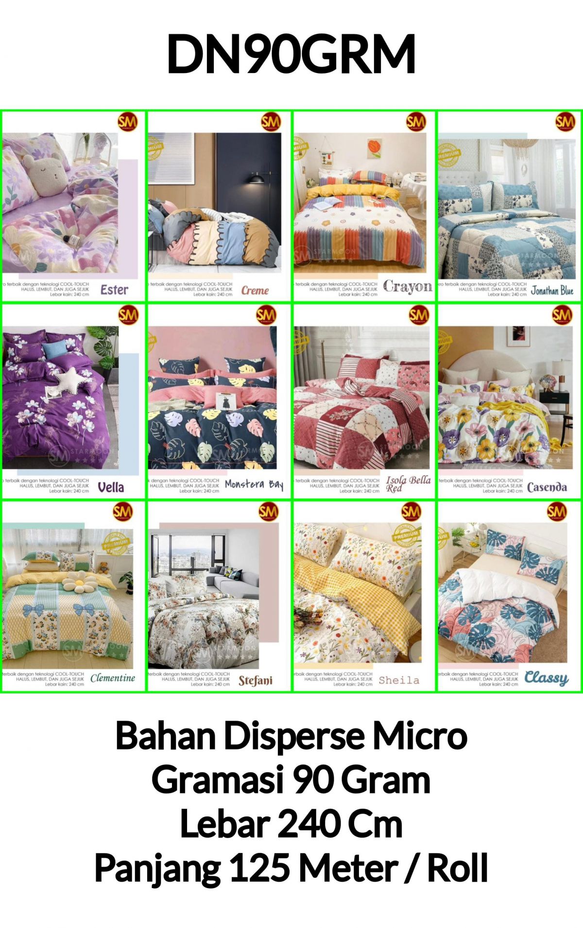 BAHAN SPREI DISPERSE MICRO DN90GRM LEBAR 240CM GRAMASI 90 GRAM PANJANG 125 METER