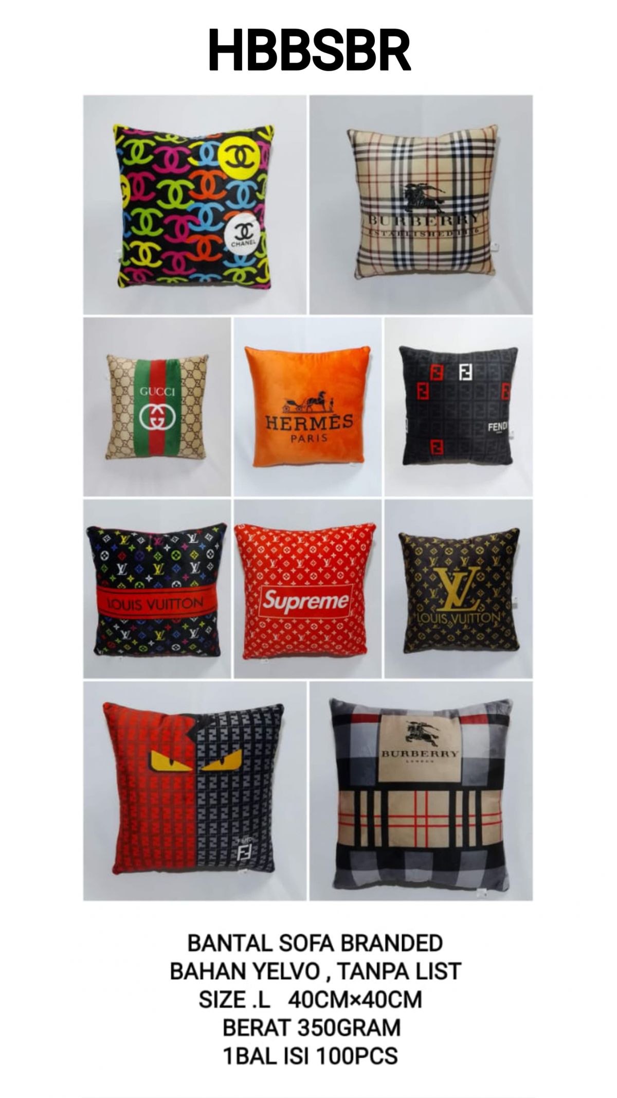 BANTAL SOFA BRANDED BAHAN YELVO HBBSBR SIZE 40CM * 40CM GRAMASI 350GR ISI 100 PCS