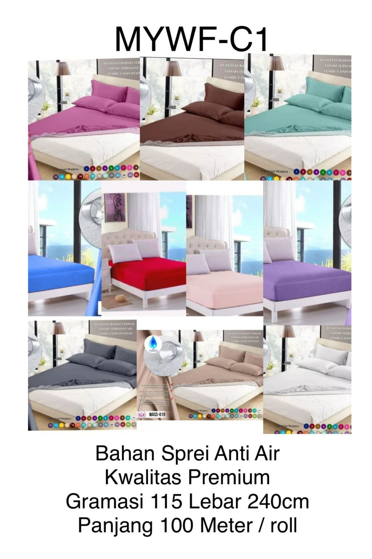 BAHAN SPREI ANTI AIR KUALITAS PREMIUM MYWF-C1 GRAMASI 115 LEBAR 240CM PANJANG 100 M / ROLL
