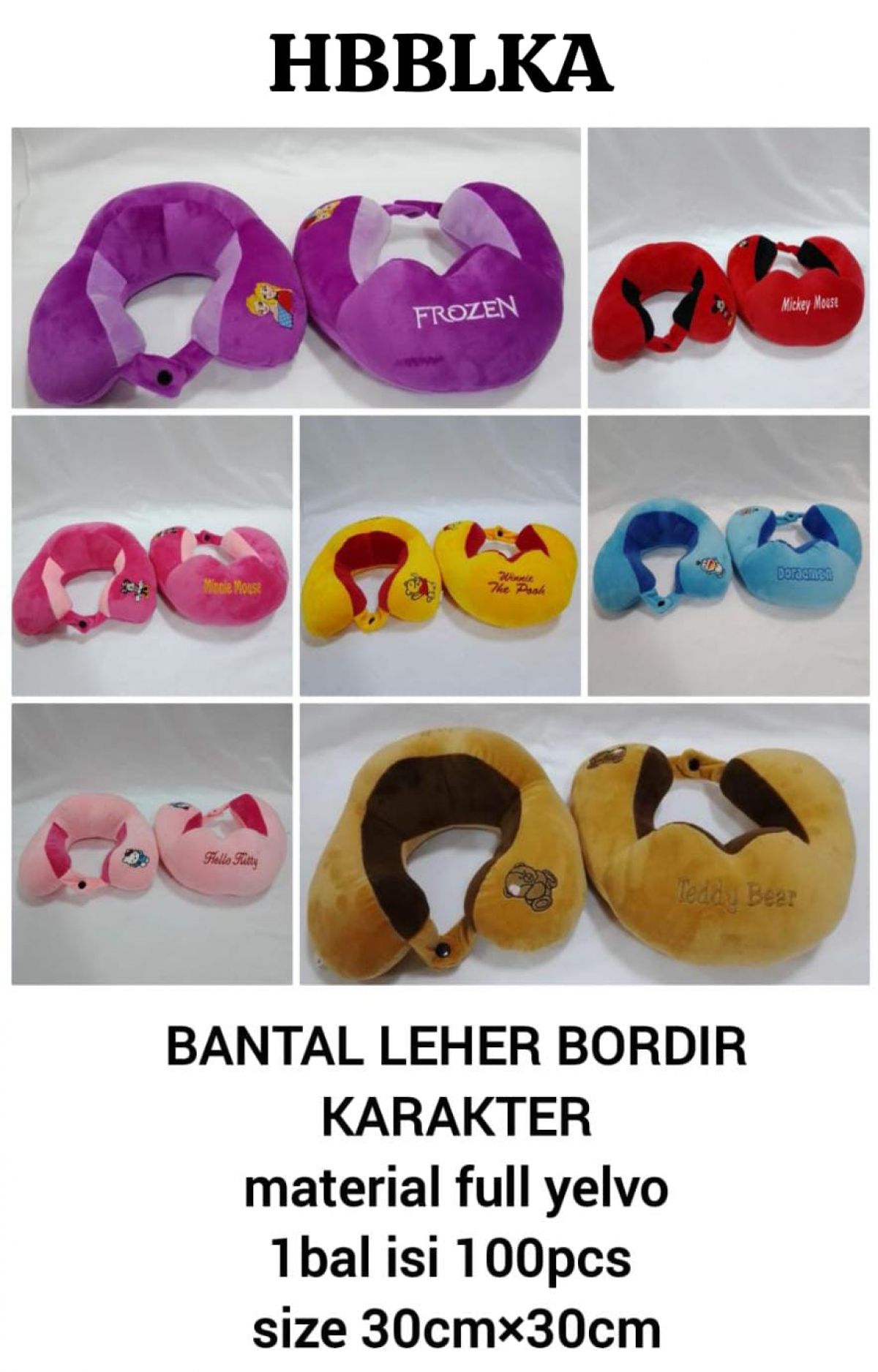 BANTAL LEHER BORDIR KARAKTER HBBLKA BAHAN YELVO SIZE 30CM * 30CM ISI 100 PCS