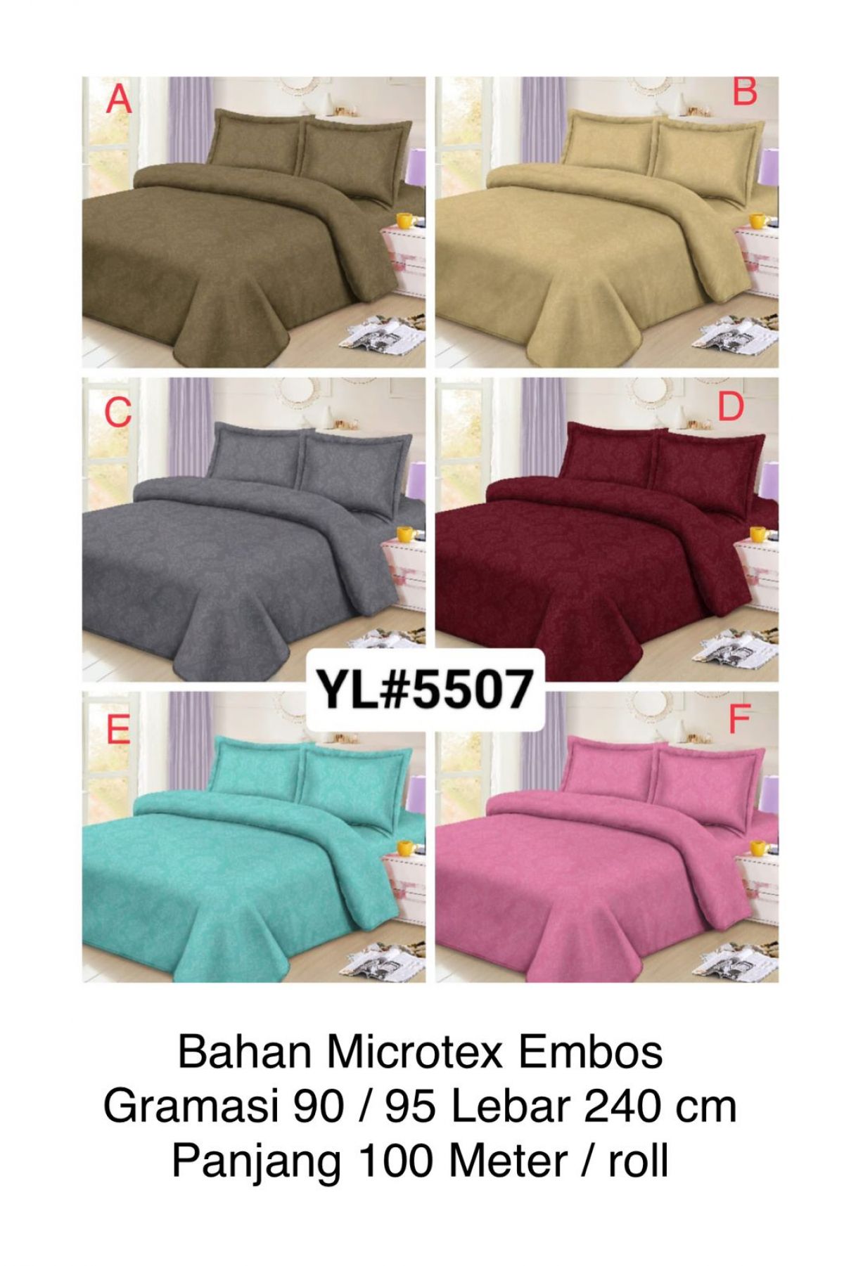BAHAN SPREI MICROTEX EMBOS YL5507 GRAMASI 90 / 95 LEBAR 240CM PANJANG 100 M / ROLL