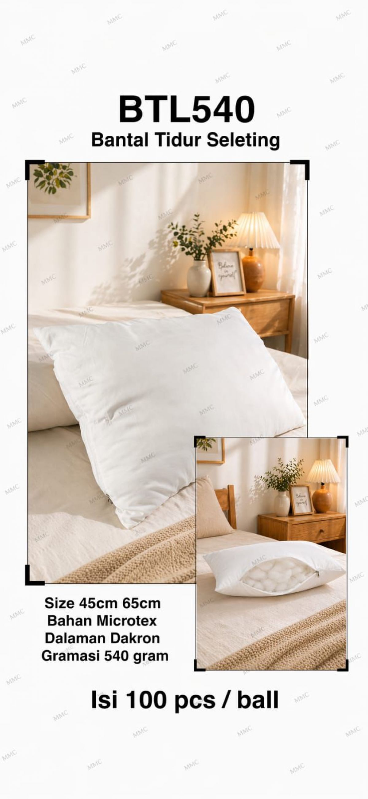 BANTAL TIDUR SELETING BTL540 SIZE 45CM * 65CM BAHAN MICROTEX ISI DAKRON GRAMASI 540 GR ISI 100 PCS