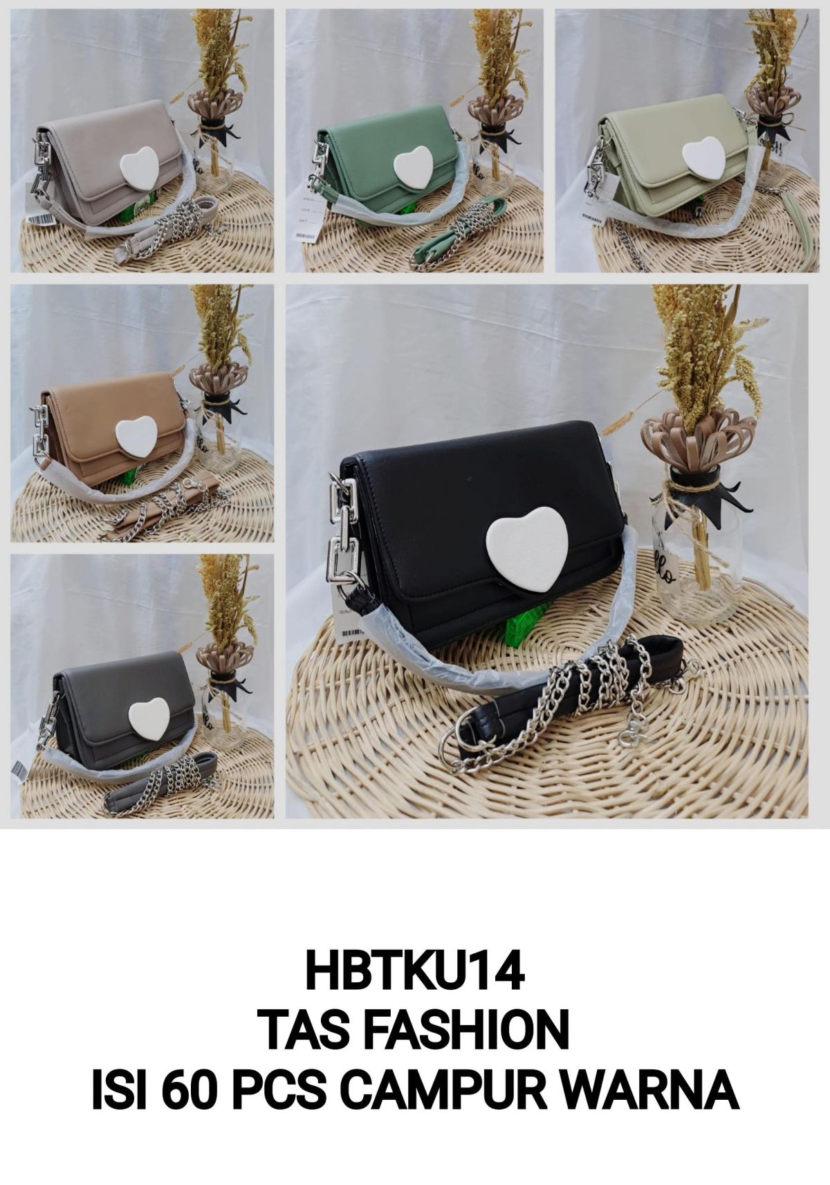 TAS FASHION HBTKU14 SIZE 20CM * 14CM * 15CM ISI 60 PCS ( CAMPUR WARNA )