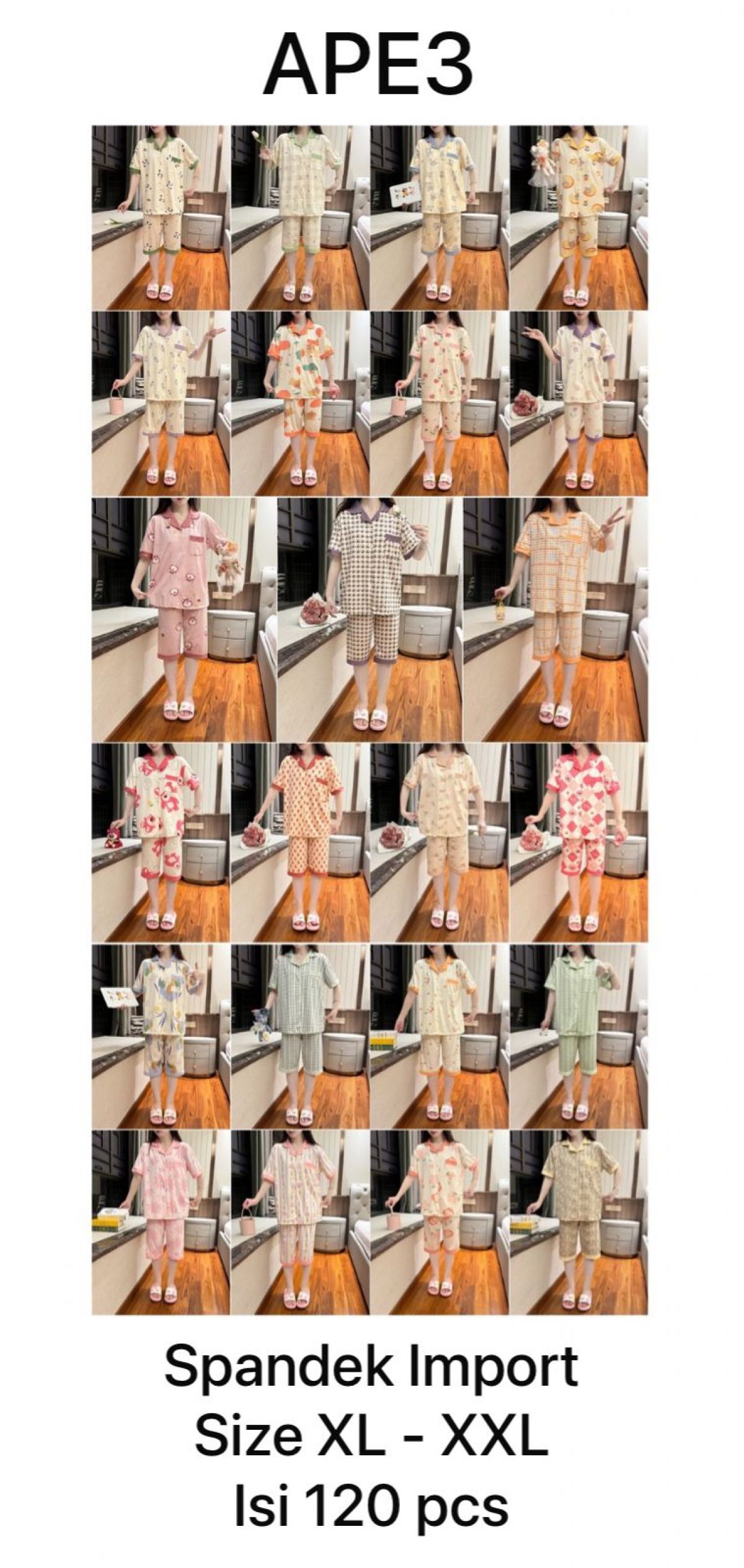BAJU TIDUR SPANDEK IMPORT APE3 SIZE XL - XXL ISI 120 PCS