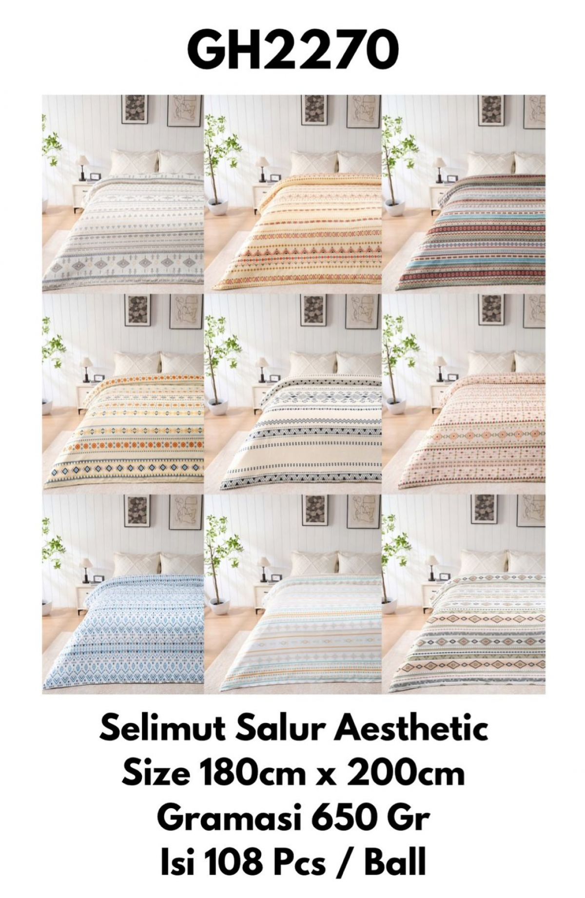 SELIMUT SALUR AESTHETIC GH2270 SIZE 180CM * 200CM GRAMASI 650 GR ISI 108 PCS