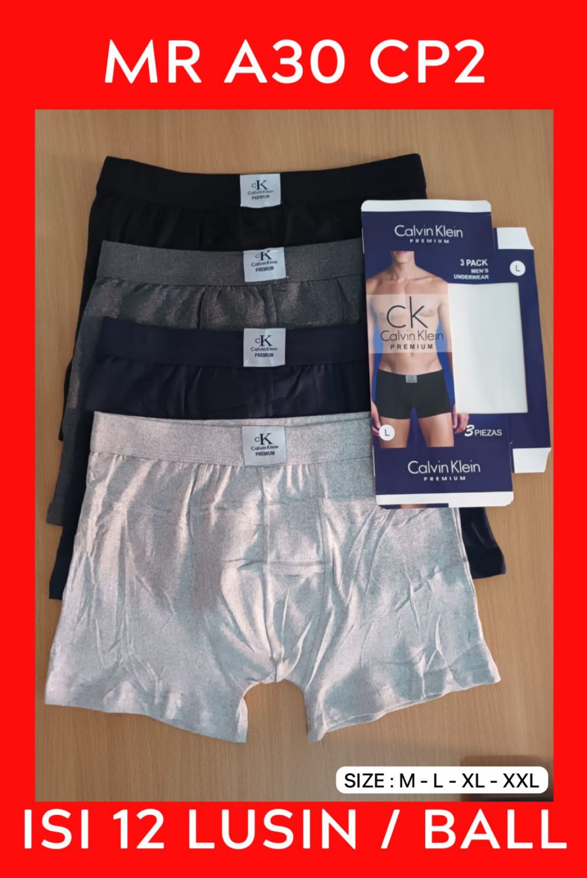 BOXER CALVIN KLEIN MR A30 CP2 SIZE M-L-XL-XXL ISI 12 LUSIN