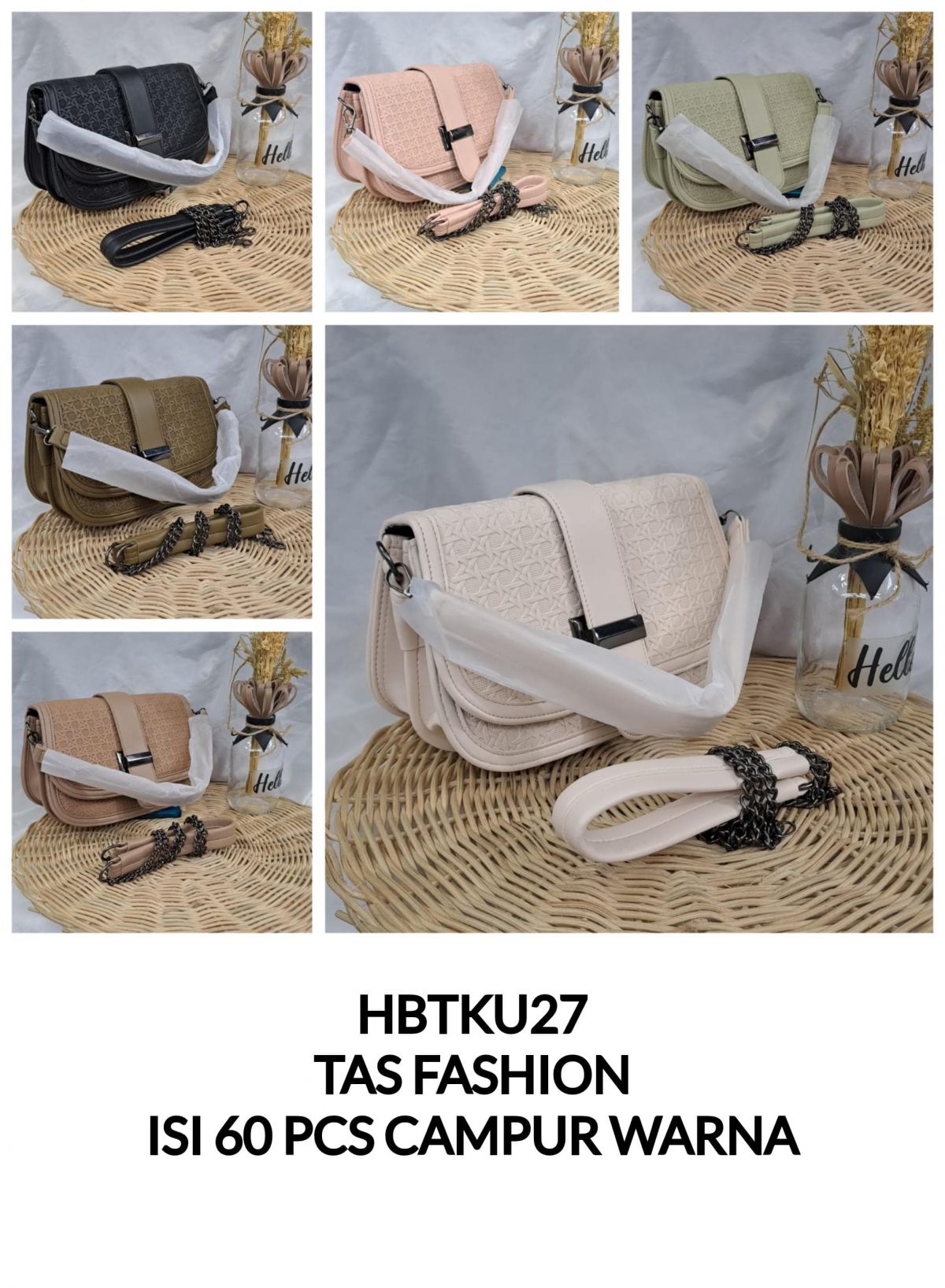 TAS FASHION HBTKU27 SIZE 20CM * 14CM * 15CM ISI 60 PCS ( CAMPUR WARNA )