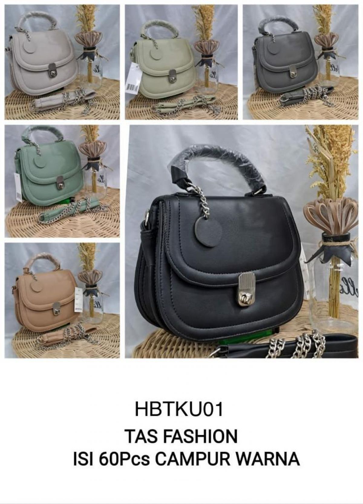 TAS FASHION HBTKU01 SIZE 20CM * 14CM * 15CM ISI 60 PCS ( CAMPUR WARNA )