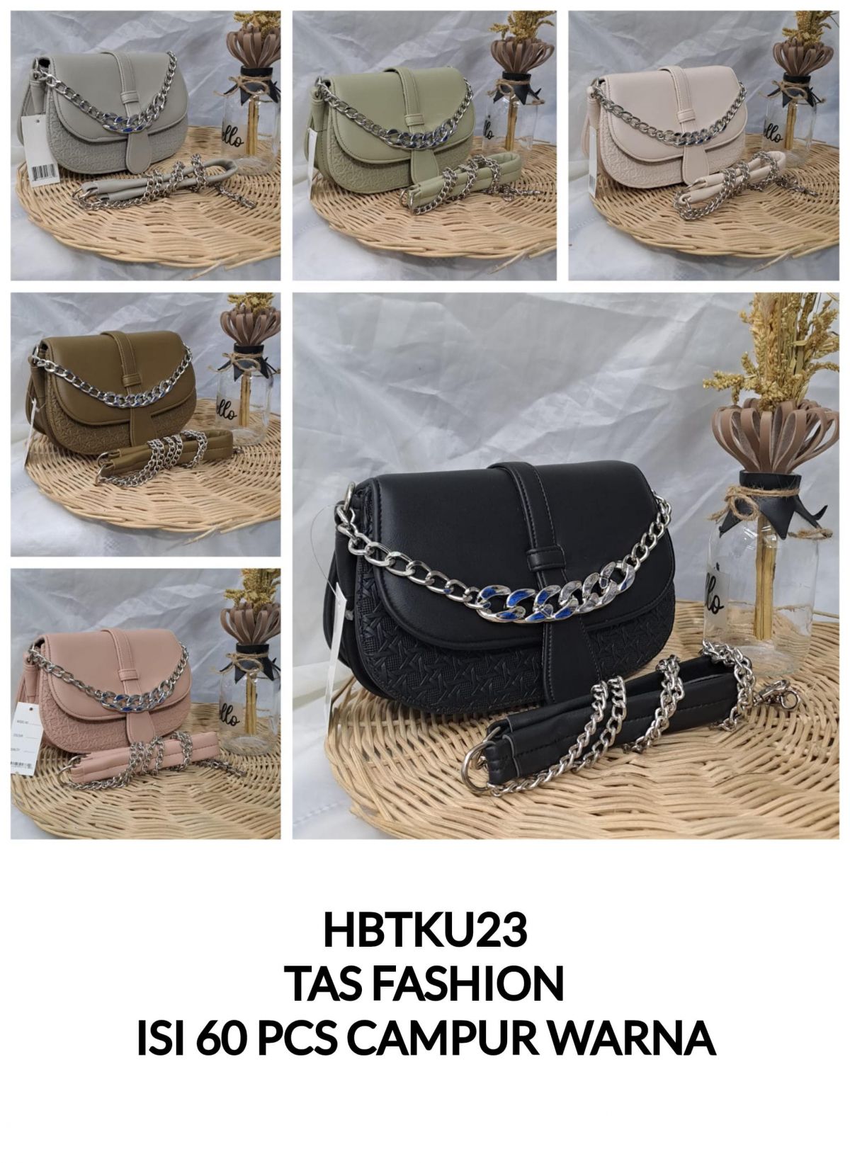 TAS FASHION HBTKU23 SIZE 20CM * 14CM * 15CM ISI 60 PCS ( CAMPUR WARNA )