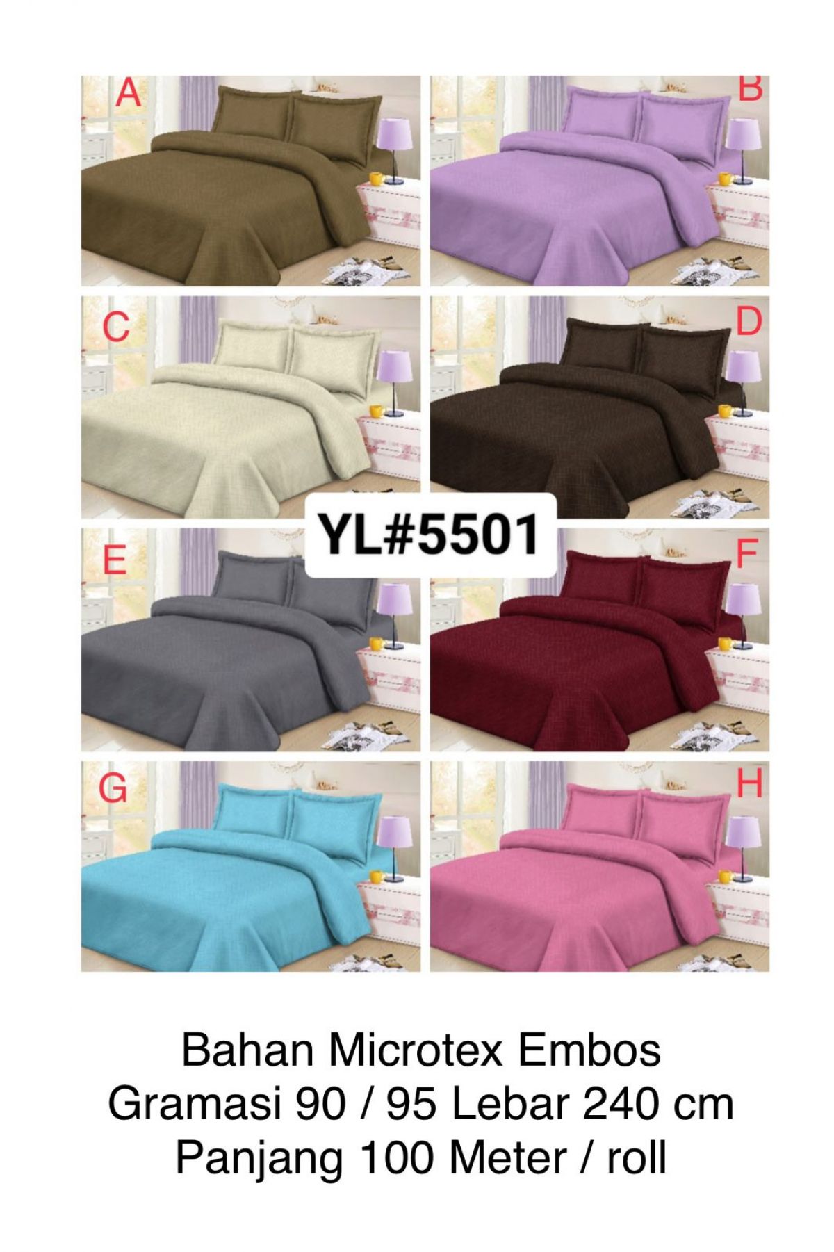 BAHAN SPREI MICROTEX EMBOS YL5501 GRAMASI 90 / 95 LEBAR 240CM PANJANG 100 M / ROLL