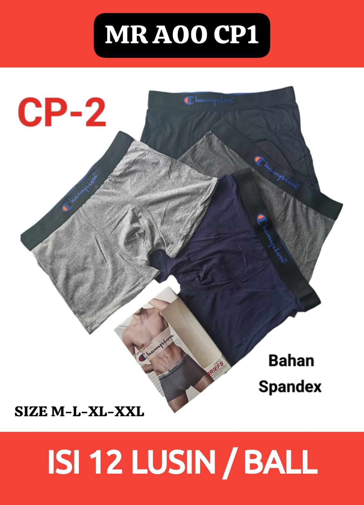 BOXER PRIA MR A00 CP1 SIZE M-L-XL-XXL BAHAN SPANDEK ISI 12 LUSIN