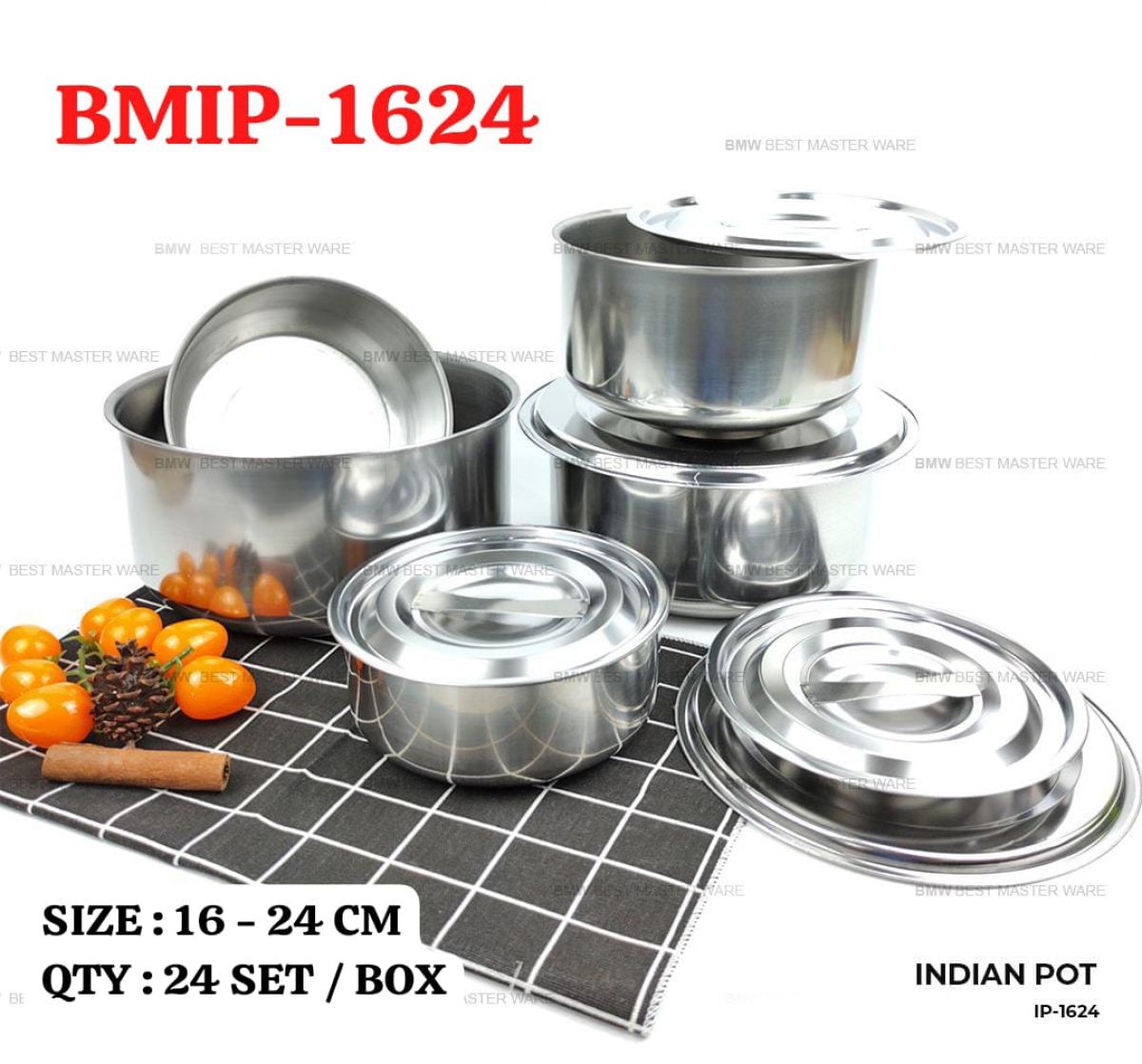 INDIAN POT BMIP-1624 SIZE 16 - 24 CM ISI 24 SET