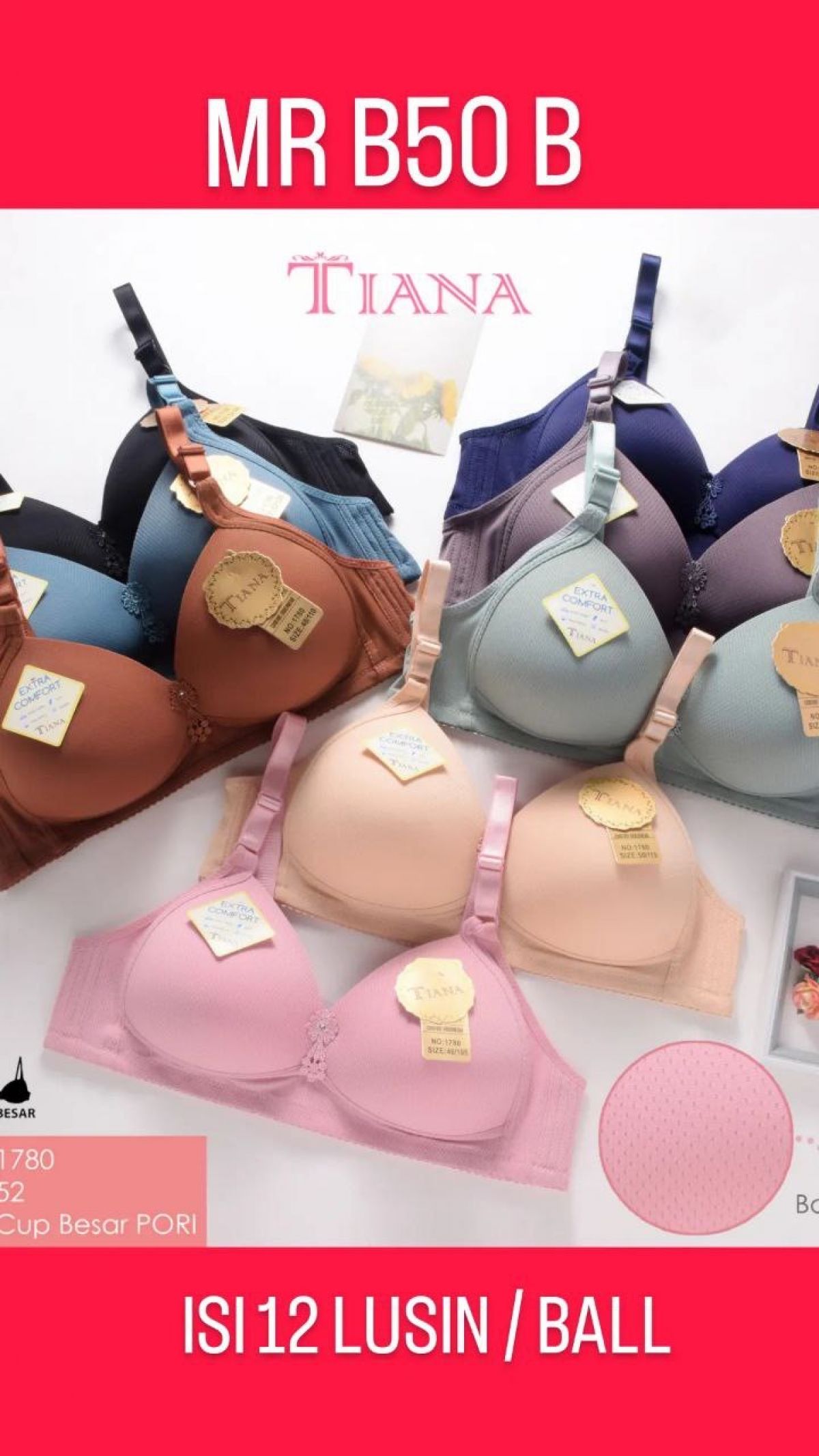BH K4 CUP BESAR BAHAN PORI MR B50 B SIZE 46 - 52 ISI 12 LUSIN