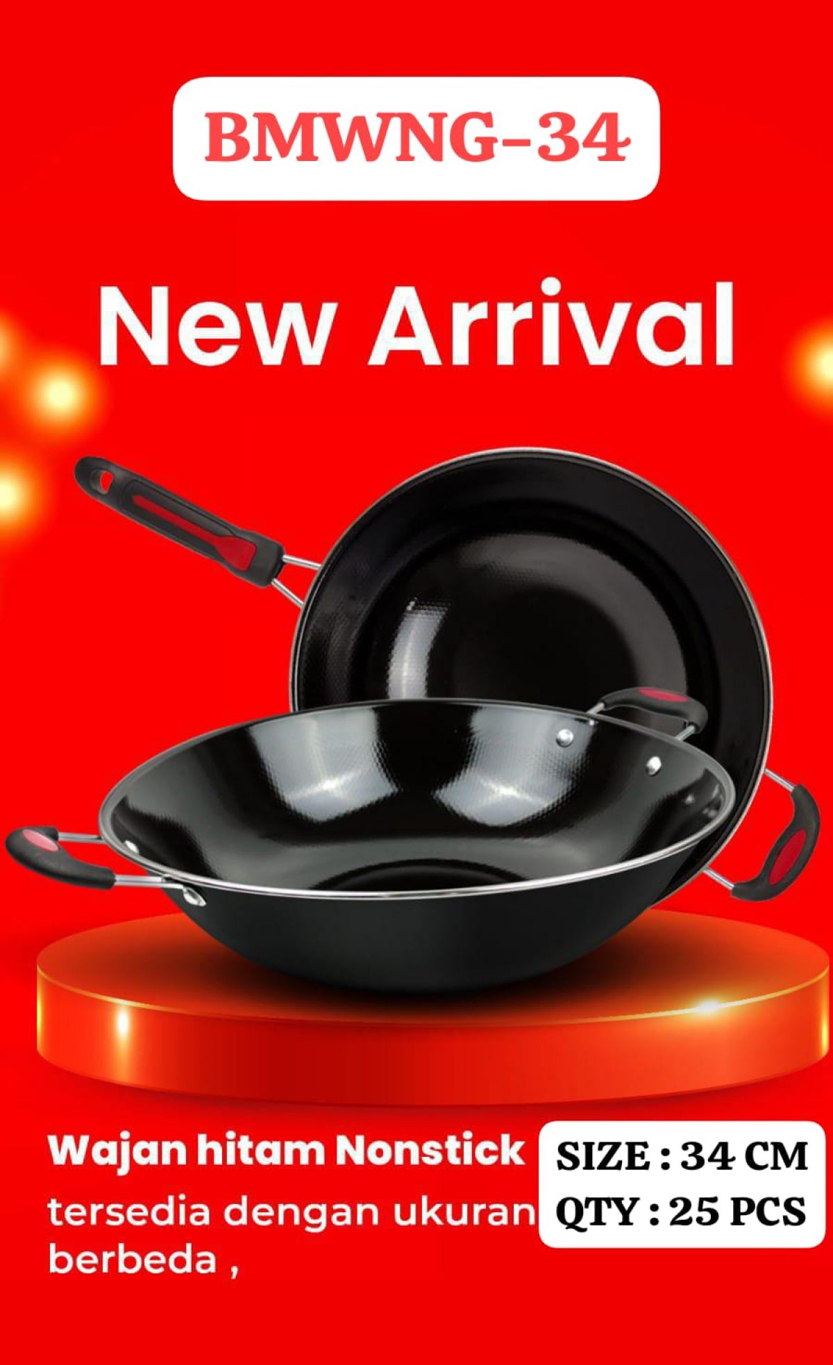 WAJAN ENAMEL HITAM KUPING BMWNG-34 SIZE 34 CM ISI 25 PCS