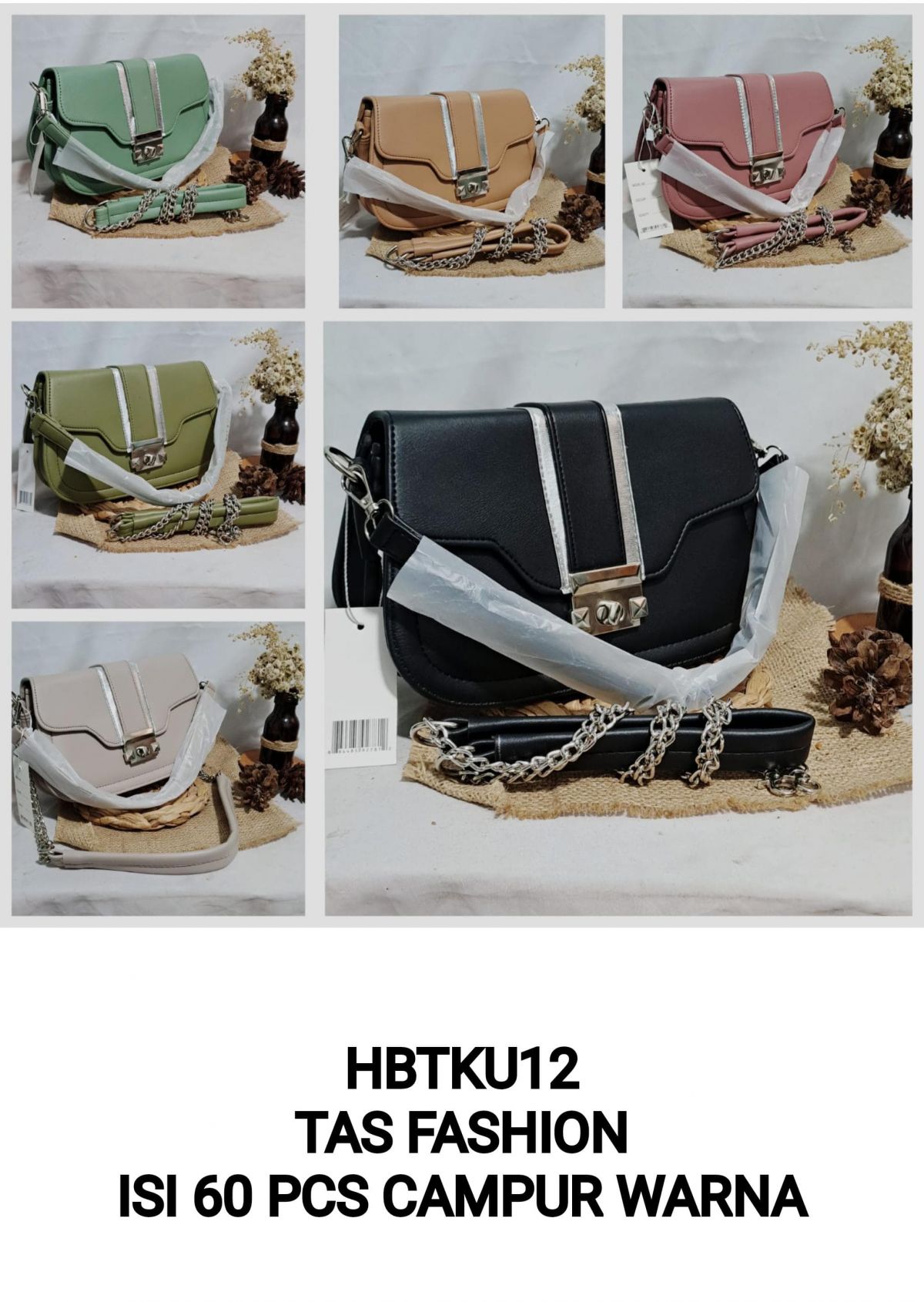 TAS FASHION HBTKU12 SIZE 20CM * 14CM * 15CM ISI 60 PCS ( CAMPUR WARNA )