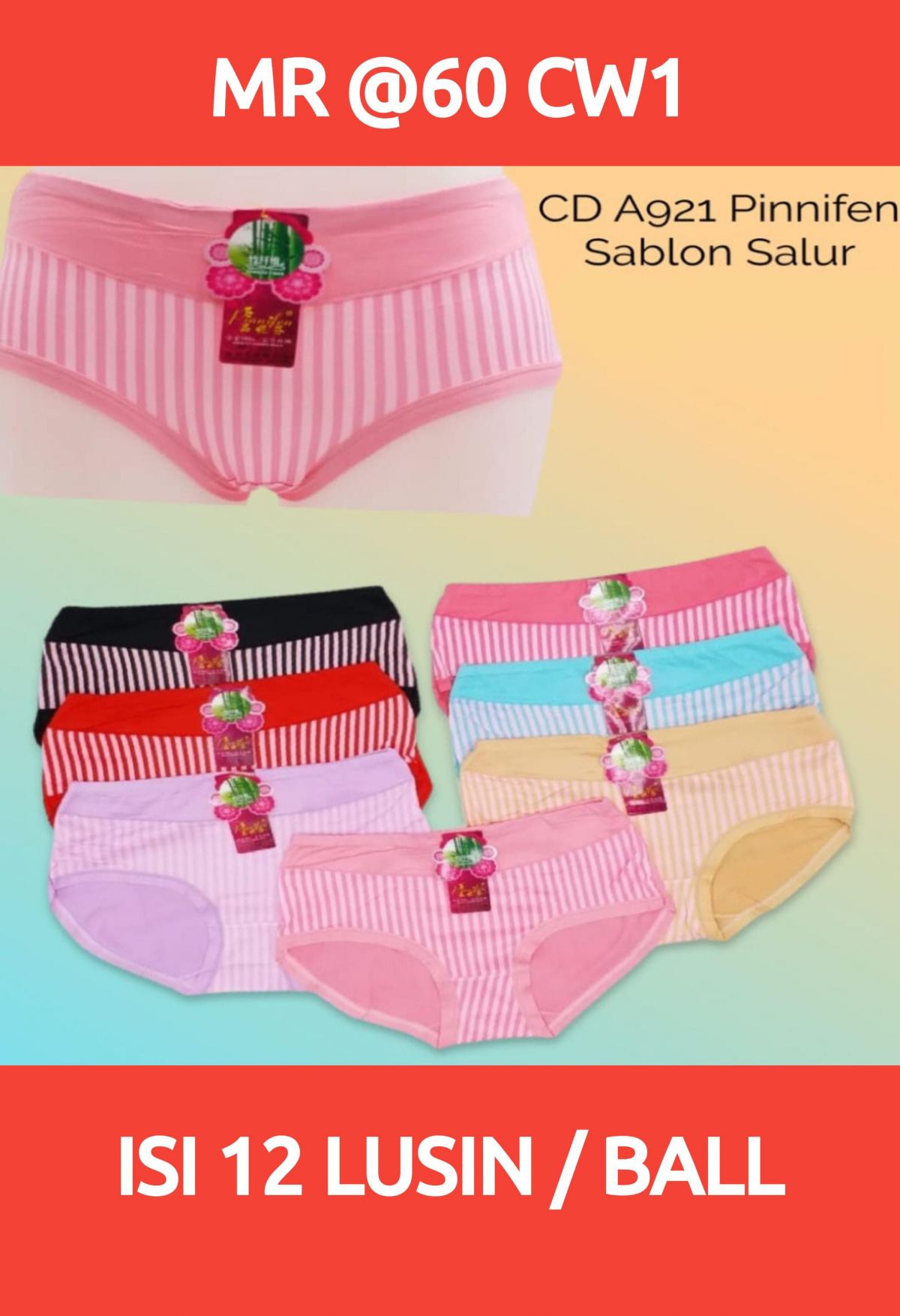 CELANA DALAM WANITA MR @60 CW1 SABLON SALUR ISI 12 LUSIN