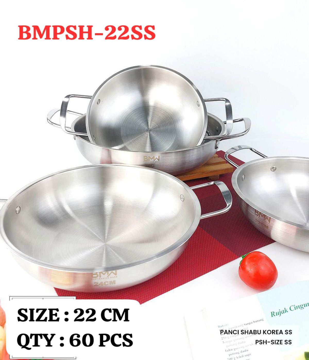 PANCI SHABU KOREA STAINLESS BMPSH-22SS SIZE 22 CM ISI 60 PCS