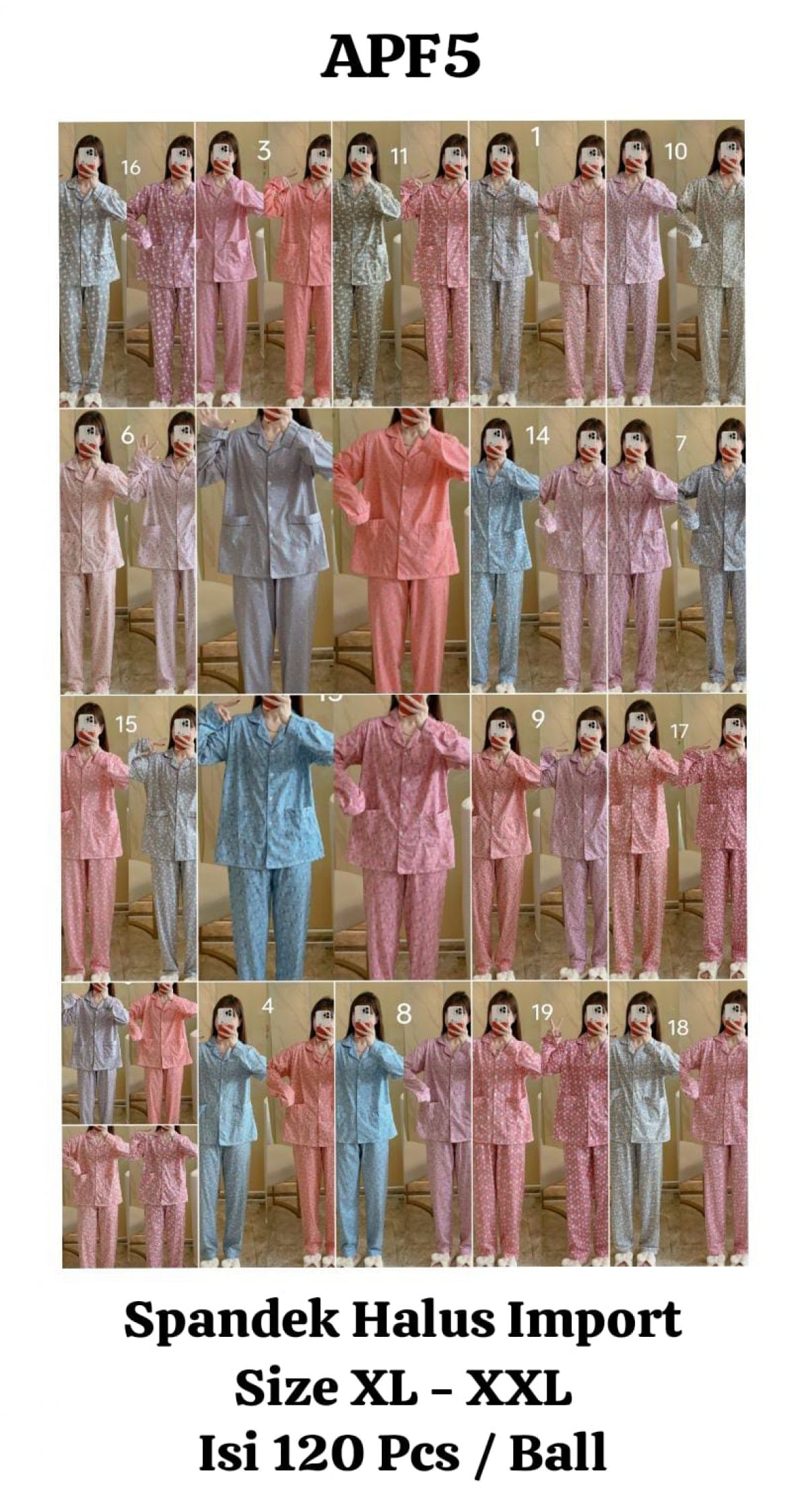 BAJU TIDUR SPANDEK IMPORT APF5 SIZE XL - XXL ISI 120 PCS