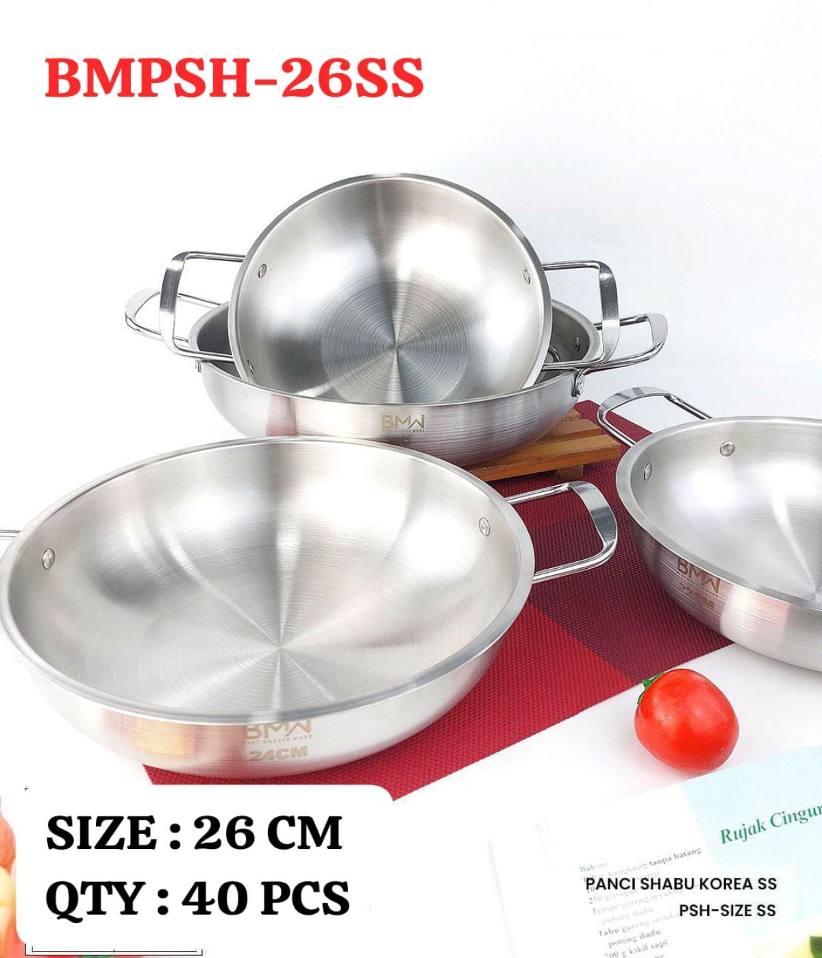 PANCI SHABU KOREA STAINLESS BMPSH-26SS SIZE 26 CM ISI 40 PCS